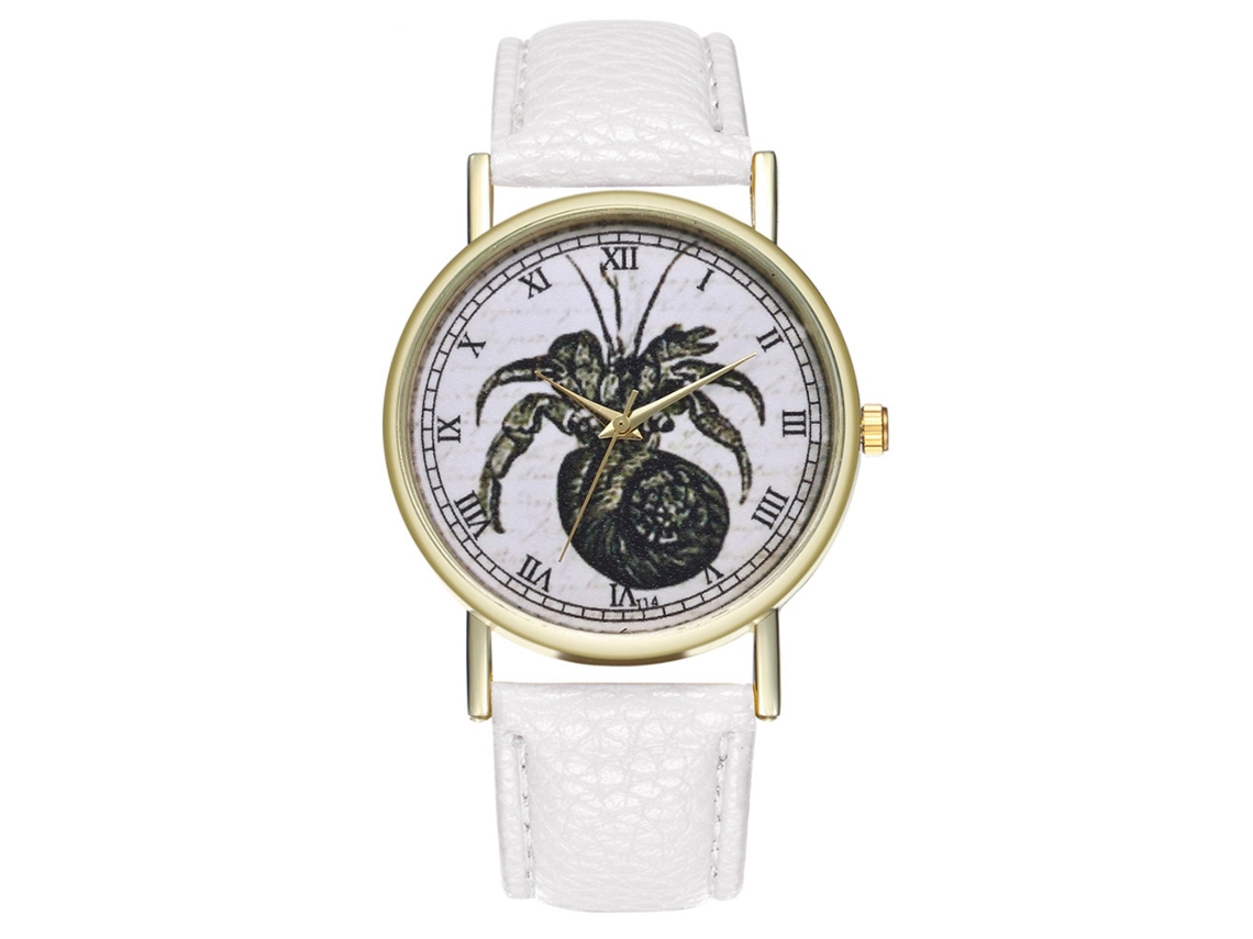 Reloj De Cuarzo Para Mujer Con Correa De Cuero Pu, Dial Redondo Grande Blanco, Moda