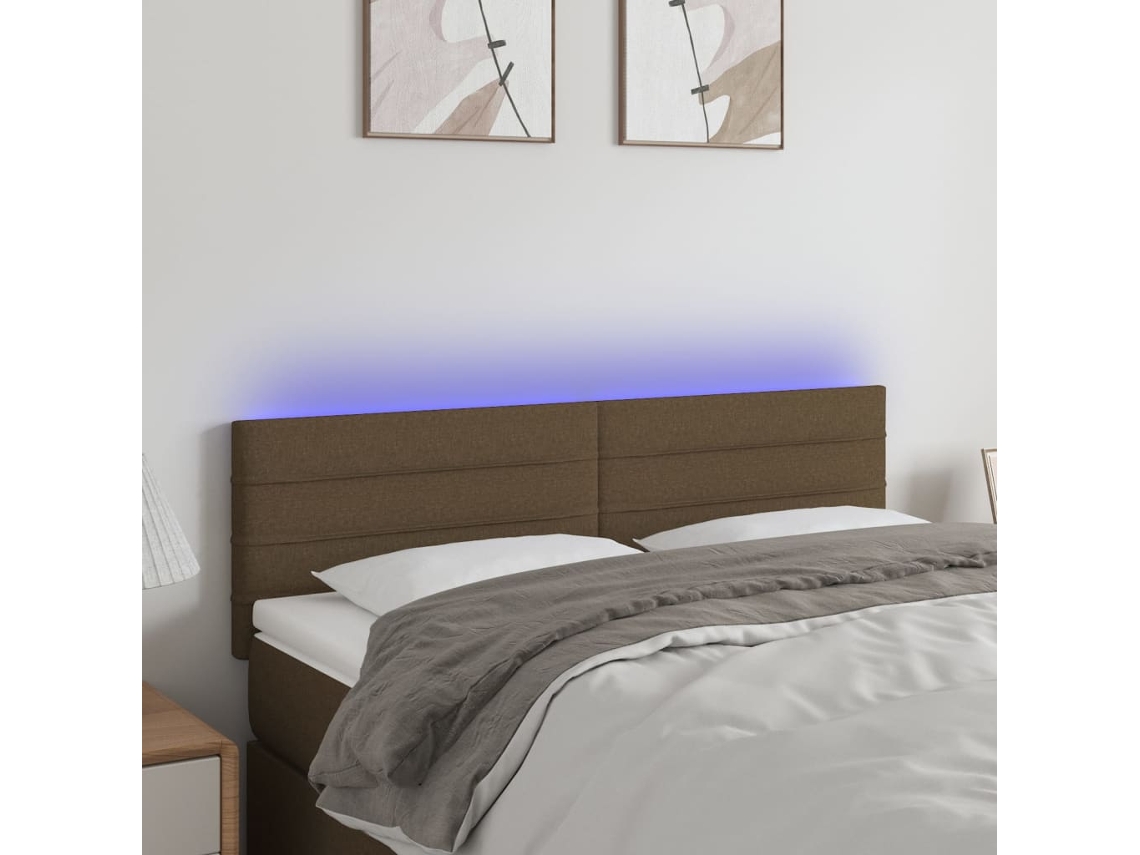 Cabecero Con Led De Tela Marrón Oscuro 144x5x78/88 Cm