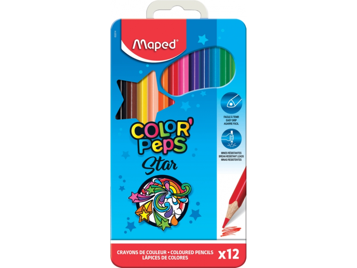 Caixa 12 Lapis Cor Maped Color Peps Metal