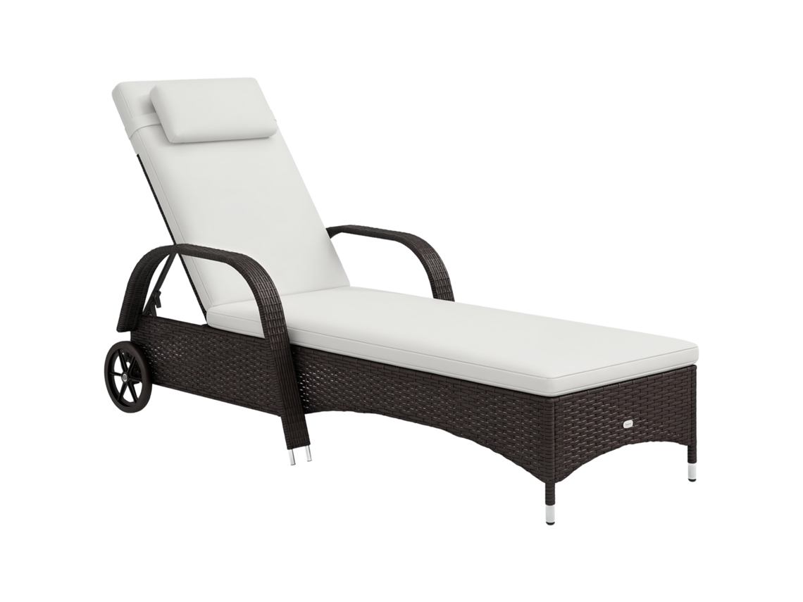 Tumbona de jardín con cojín, respaldo ajustable, estructura metálica, poliratán, marrón y crema, 200 x 73 x 103 cm. ZENCORE SERVICES