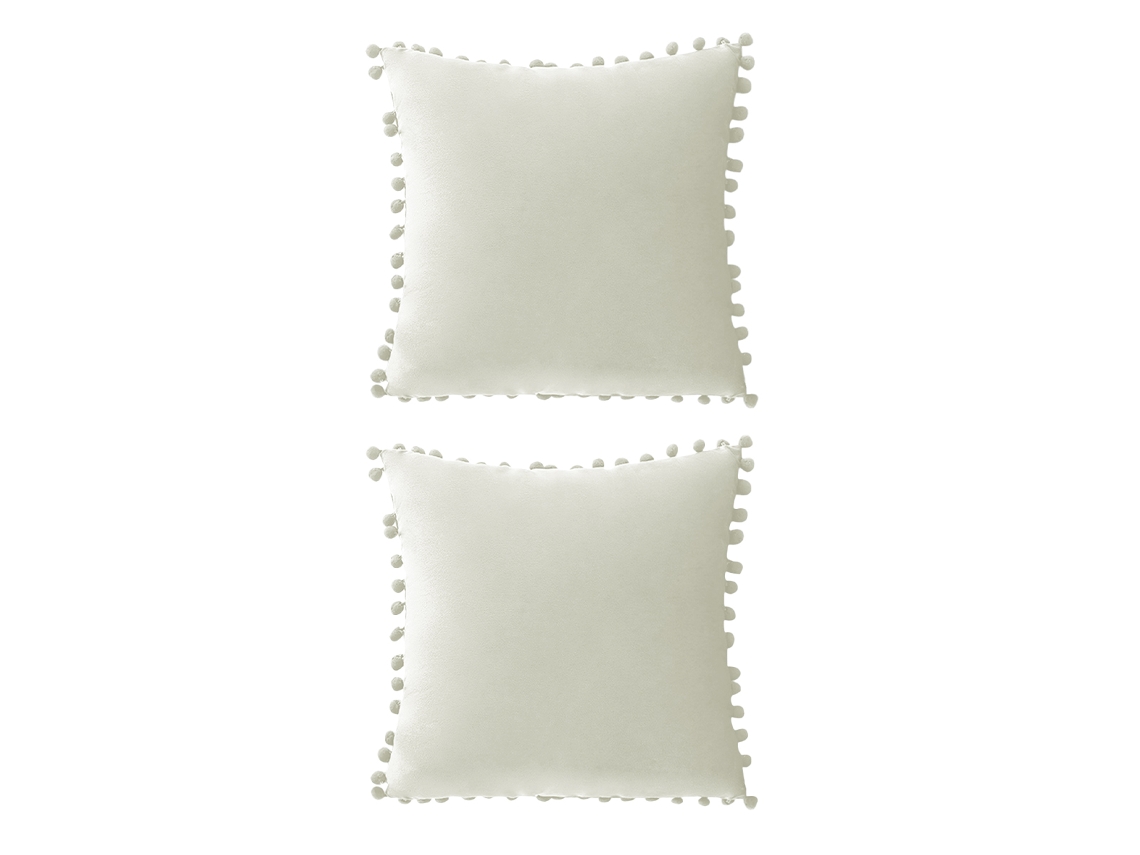 Juego De 2 Fundas De Cojín De Chenilla Con Pompones, 45 X 45 Cm