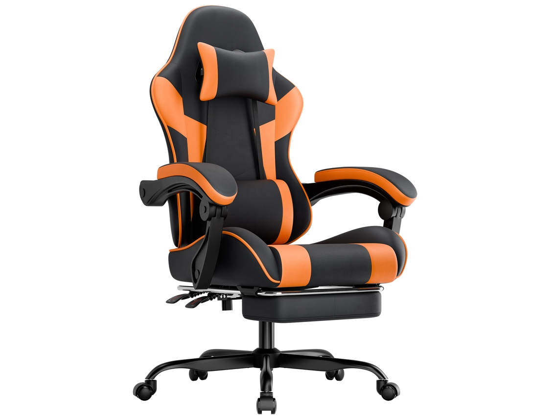 Silla Gaming, De Piel Sintética Transpirable, Regulable Hasta 200 Kg, Negra Y Naranja.