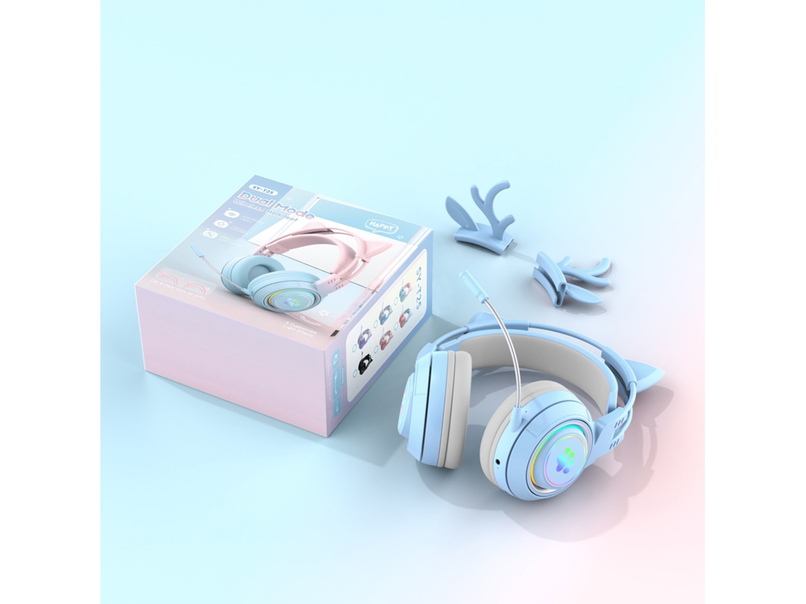 Auriculares inalámbricos Bluetooth para juegos de PC con micrófono extraíble, color azul. Sfushos