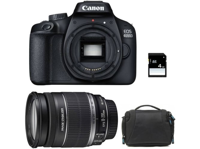 Kit Cámara Réflex CANON EOS 4000D + 18-200 IS + Bolsa + SD 4Go