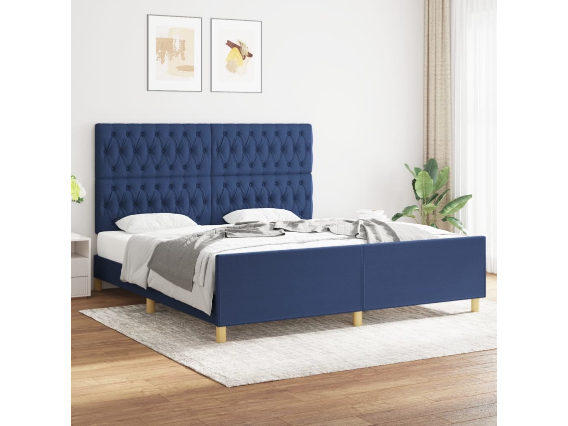 Estructura De Cama Con Cabecero De Tela Azul 180x200 Cm