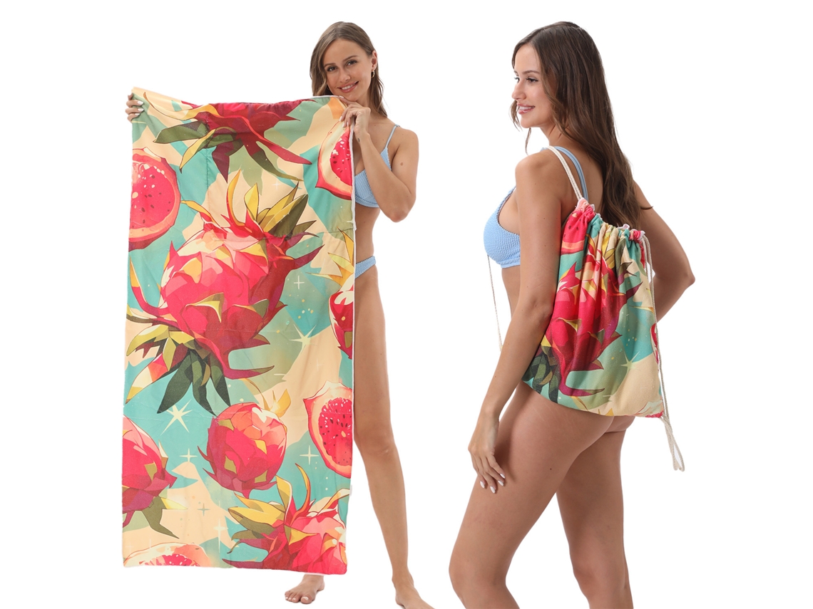 Toalla De Playa 2 En 1 De Secado Rápido, Se Convierte En Mochila, De Secado Rápido Y Resistente Al Polvo. 70x140 (fruta Del Dragón) Czhhmart