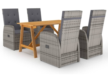 Conjunto 5 de comedor para jardín VIDAXL gris