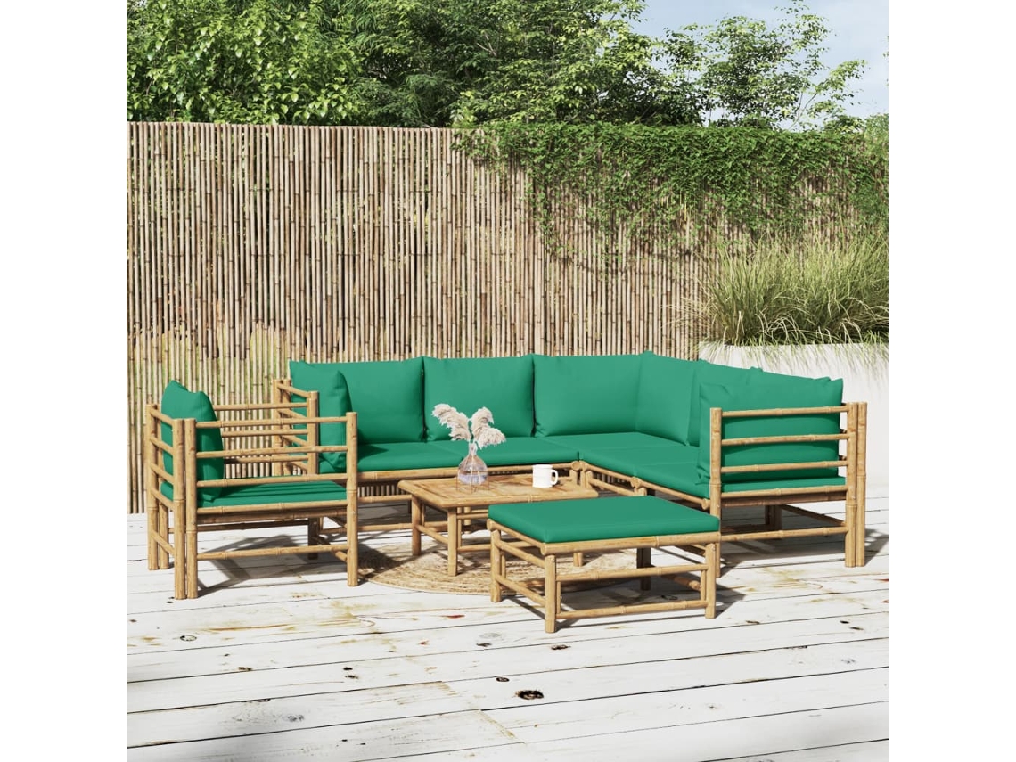 Conjunto de jardín de bambú de 8 piezas con cojines verdes de DKD Home Decor