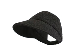 Sombrero De Sol Para Mujer Con Parte Superior Ajustable Semihueca Y Cierre De Velcro Para Actividades Al Aire Libre En Verano - Negro