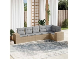 Conjunto de sofá de jardín de 6 piezas con cojines, mimbre sintético beige, Dkd Home Decor