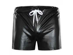 2026-pantalones Cortos De Cuero Brillante Para Hombre Ktr Con Elasticidad Y Talla Variada Xl Negro