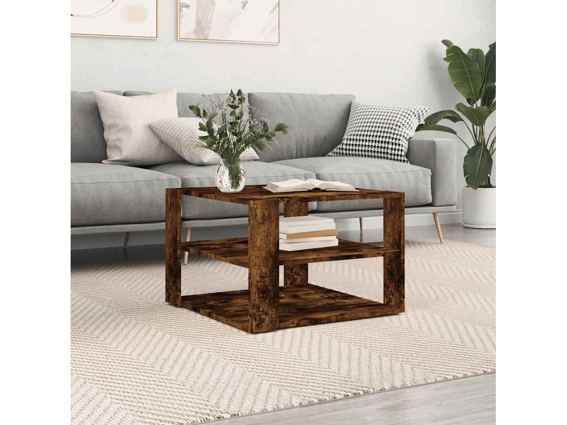 Mesa de centro HARLANV1, 58x58x40 cm, madera ahumada.