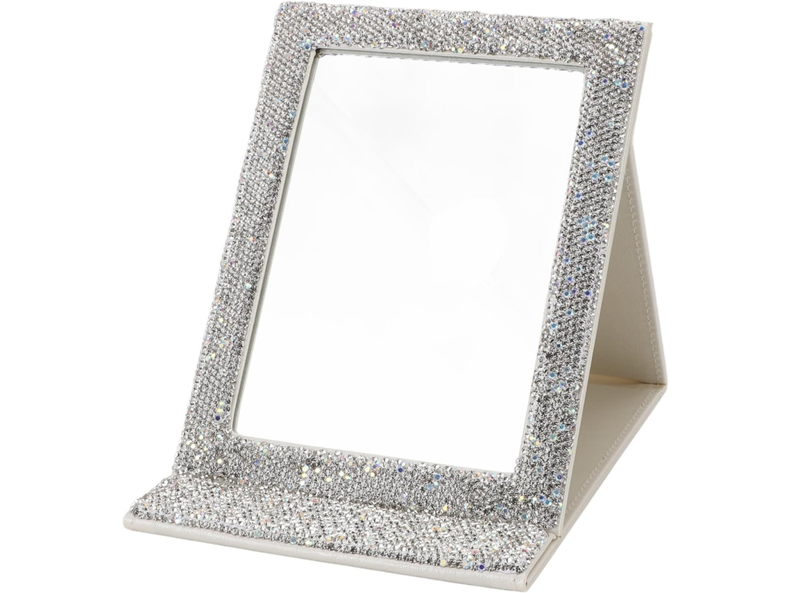 Espejo cosmético plegable blanco, espejo de maquillaje portátil de alta definición con decoración, para SFUSHOS