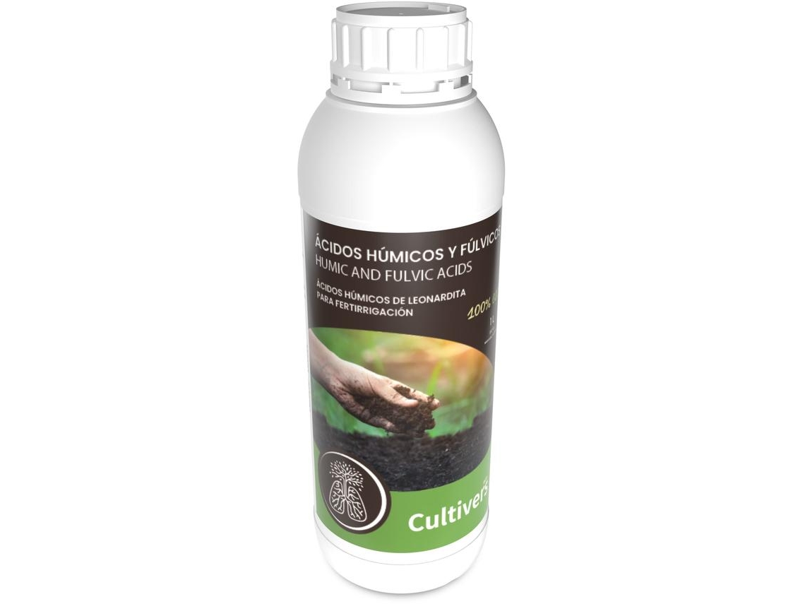 CULTIVERS Abono de Ácidos Húmicos y Fúlvicos 1 L Fertilizante de Leonardita. Potencia la fertilidad del Suelo