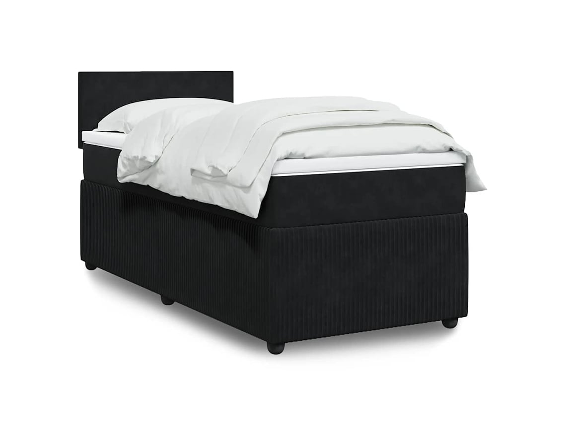Cama Box Spring Con Colchón Terciopelo Negro 90x200 Cm
