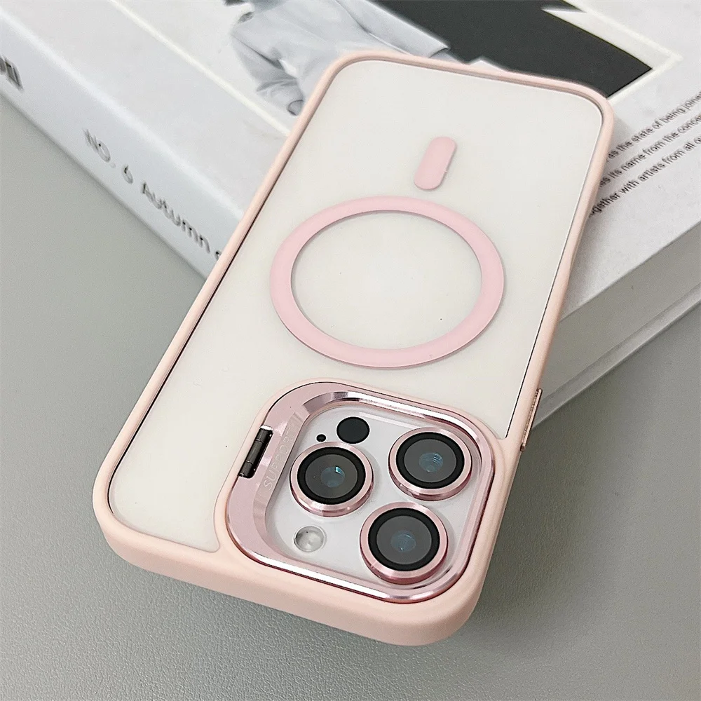 (iphone 15 Pro Max, Rosa) Funda Magnética A Prueba De Golpes, Compatible Con Magsafe, Con Protector De Lente De Cristal