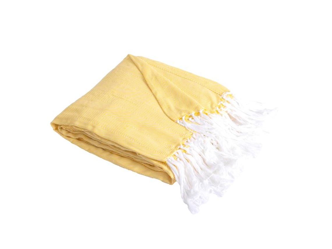 Manta Plaid 100% Algodón Amarillo Con Flecos 180x220cm Zigora