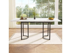 Mesa de comedor extensible de 140 x 179,5 x 80 cm con patas de metal, ahorra espacio, diseño rectangular, estilo blanco/negro.