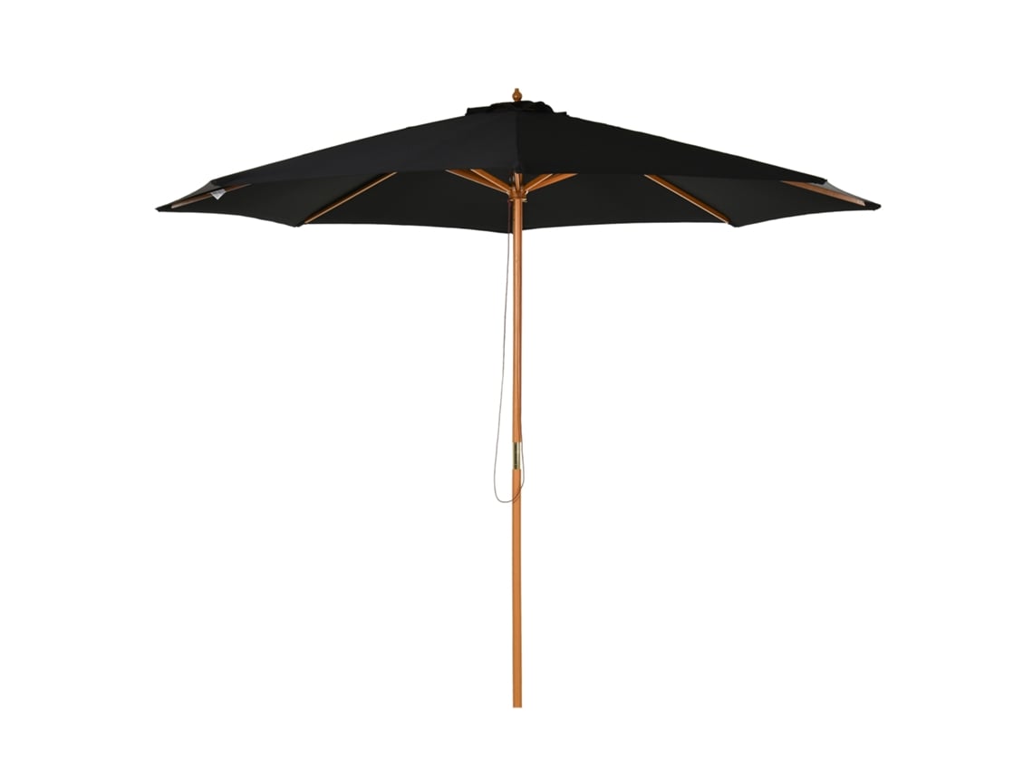 Sombrilla De Madera De Bambú De 300 Cm, Color Negro.