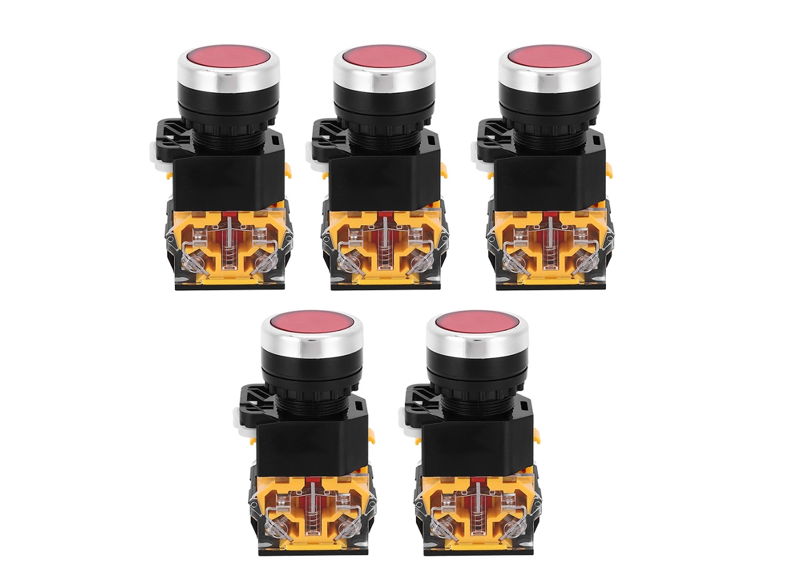 5 Interruptores De Botón Pulsador De 22 Mm, 37 V-440 V, Reinicio Automático, Sin Luz (rojo)