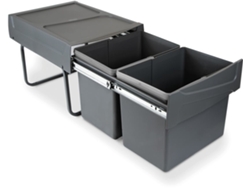 EMUCA Cubo de Basura Reciclable Recycle para Montaje Inferior y Extracción Manual en el Mueble de Cocina Recycle 2X15 Litros - Gris Antracita