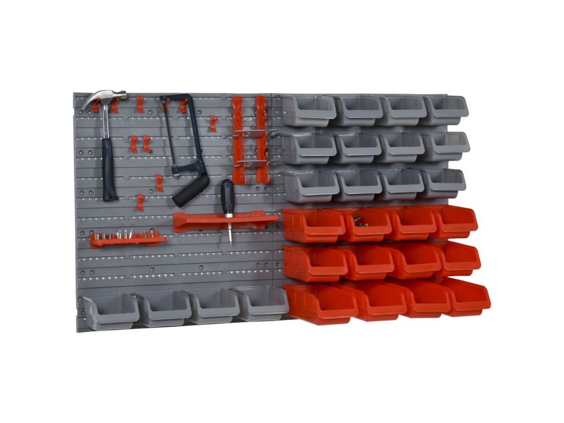 Juego De 44 Cajas De Herramientas De Pp Ajustables Para Montaje En Pared, De Color Rojo Y Gris.