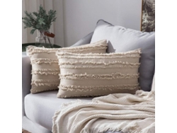 2026-2 Fundas De Almohada Decorativas Boho De Lino Estampado Jacquard Para Sofá Sala Dormitorio 12x20 Pulgadas Beige