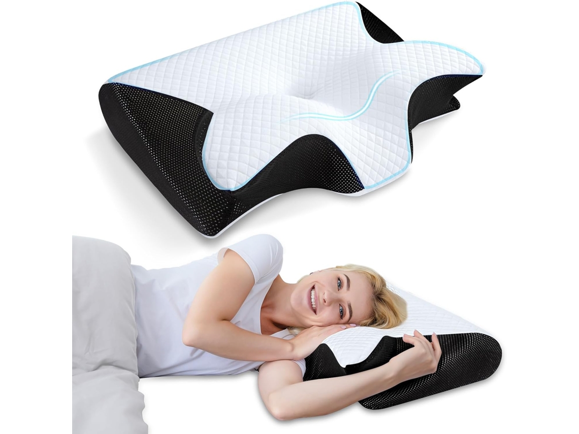 Almohada Para El Cuello Ergonómica De Espuma Viscoelástica Transpirable Para Dormir (negra) Cuich
