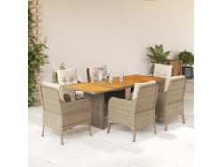 Juego de comedor de jardín de 7 piezas con cojines, mimbre sintético beige, DKD Home Decor