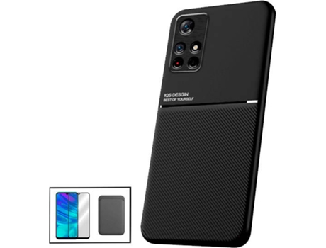 Kit Funda Magnetic Lux, Magnetic Wallet Negro y 5D Full Cover Xiaomi Poco M4 Pro 5G PHONECARE Negro