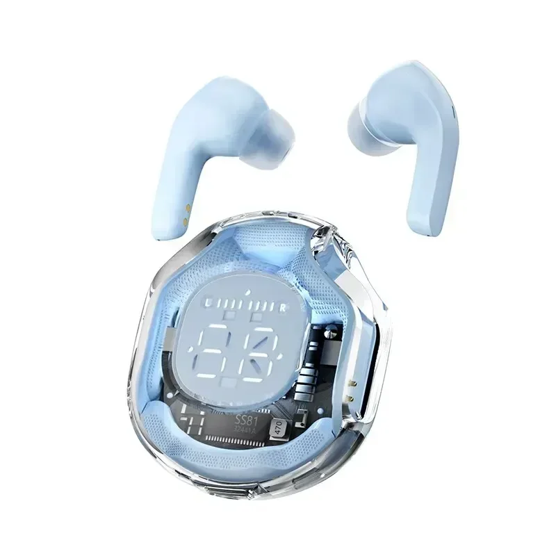 (azul) Auriculares Bluetooth Verdaderamente Inalámbricos Con Pantalla Led, Cancelación De Ruido, Micrófono Y Resistencia Al Agua.