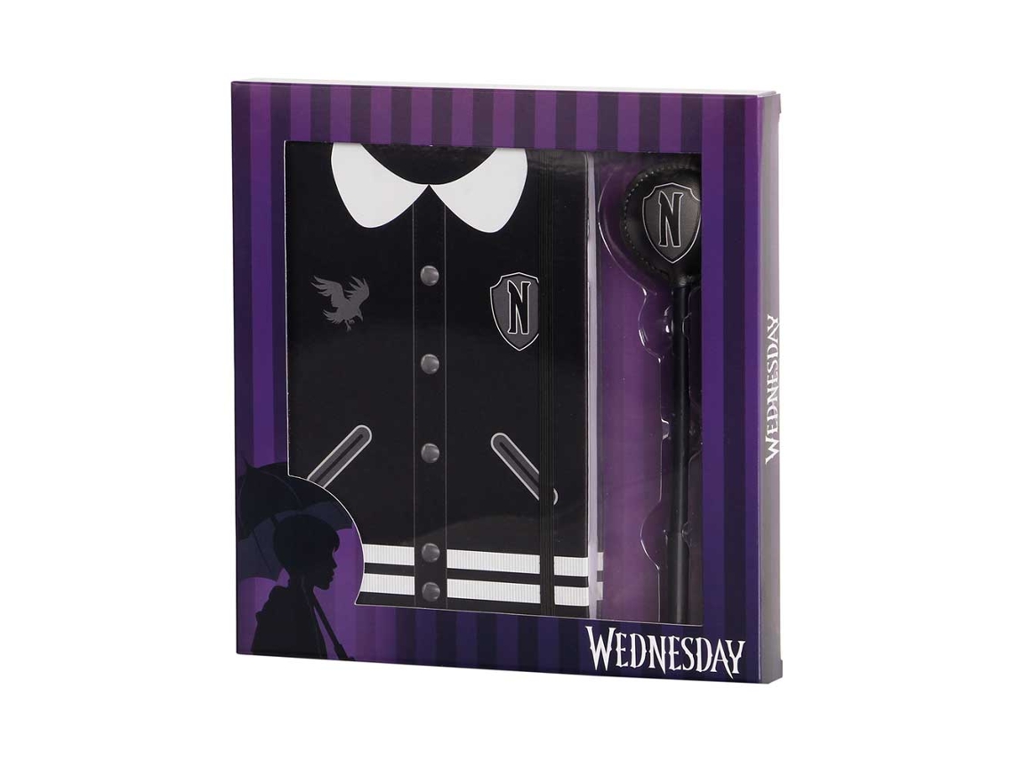 Miércoles Varsity Caja Regalo con Diario y Bolígrafo Fashion, Negro KARACTERMANIA