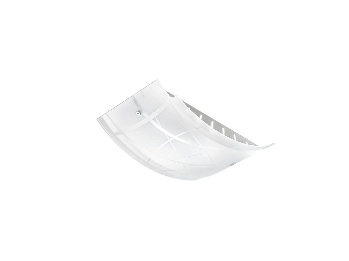 Lámpara de techo mediana Nereide de 45 x 31 cm en cristal satinado serigrafiado blanco, 2 x 27 cm, base cromada, diseño moderno, IP20, máx. 2 x 52 W, Gea Luce