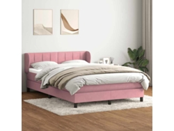 Cama Box Spring Con Colchón Terciopelo Rosa 140x220 Cm