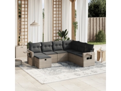 Conjunto de sofá de jardín de 7 piezas con cojines, mimbre gris, DKD Home Decor