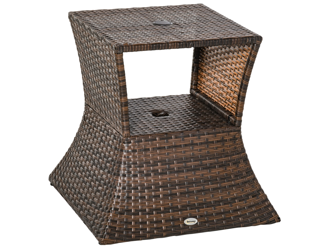 Mesa Auxiliar Jardín Ratán Con Soporte Sombrilla