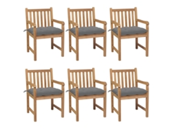 Sillas de jardín DKD Home Decor de 6 piezas con cojines grises, teca maciza