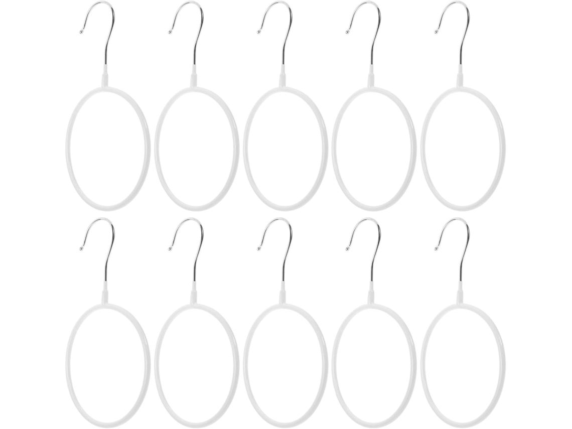 Juego 10 Organizadores Bufandas Corbatas Acero Inoxidable Perchas Antideslizantes Pvc Blanco Ahorran Espacio