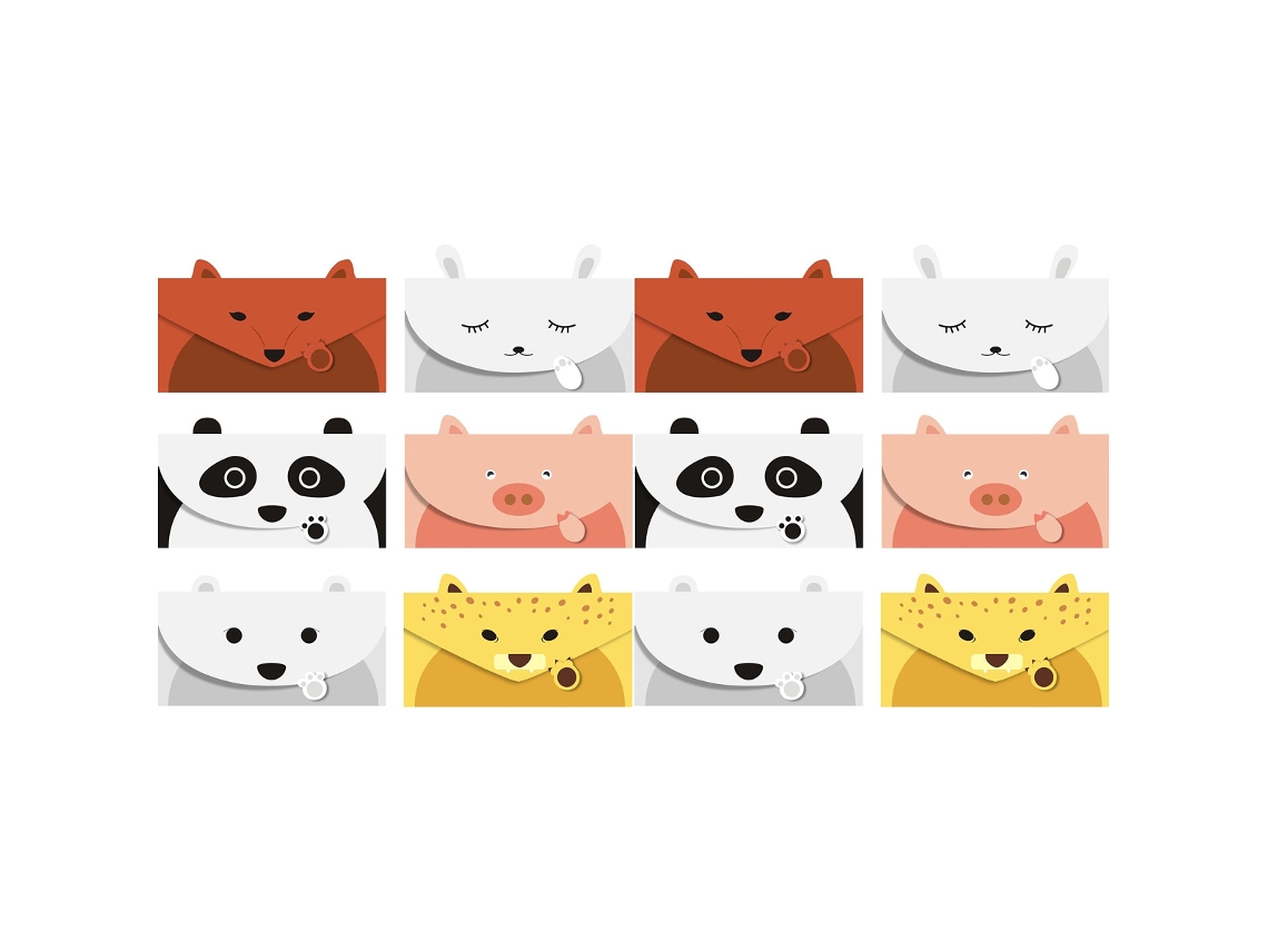KOFIHETY Papelera de Cartas con Dibujos de Animales, Tarjetas de Saludo y de Gracias, 12 Piezas con Sobres y Pegatinas de Animales, Tamaño 3,14" x 6,2"