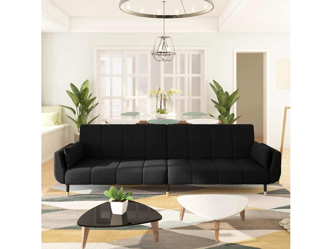 Sofá Cama | Sofá De Salón | Sofá De Descanso De 2 Plazas Con Dos Almohadas Terciopelo Negro