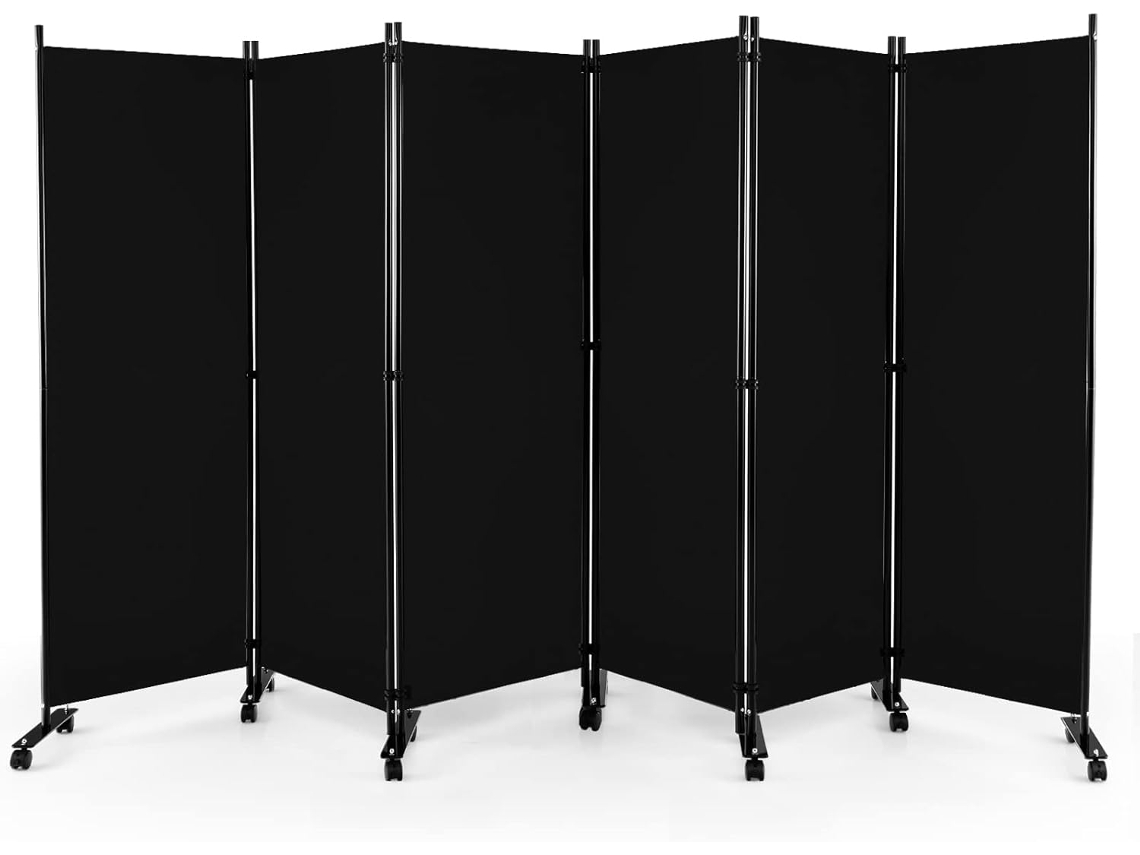 Biombo de Dormitorio de 6 Paneles, Separador de Ambientes Plegable, Pantalla de Privacidad Rodante de 172 cm con Ruedas Bloqueables COSTWAY
