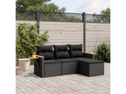 Conjunto de sofá de jardín de 4 piezas con cojines, mimbre sintético negro, Dkd Home Decor