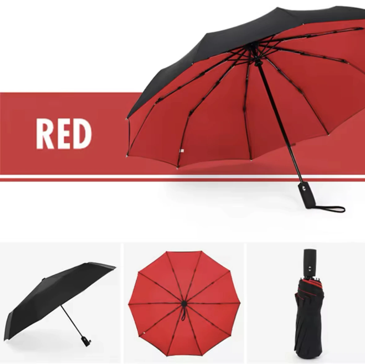 Paraguas Automático Extragrande De Goma Con Mango Largo Y Doble Capa Para Protección Solar (rojo)