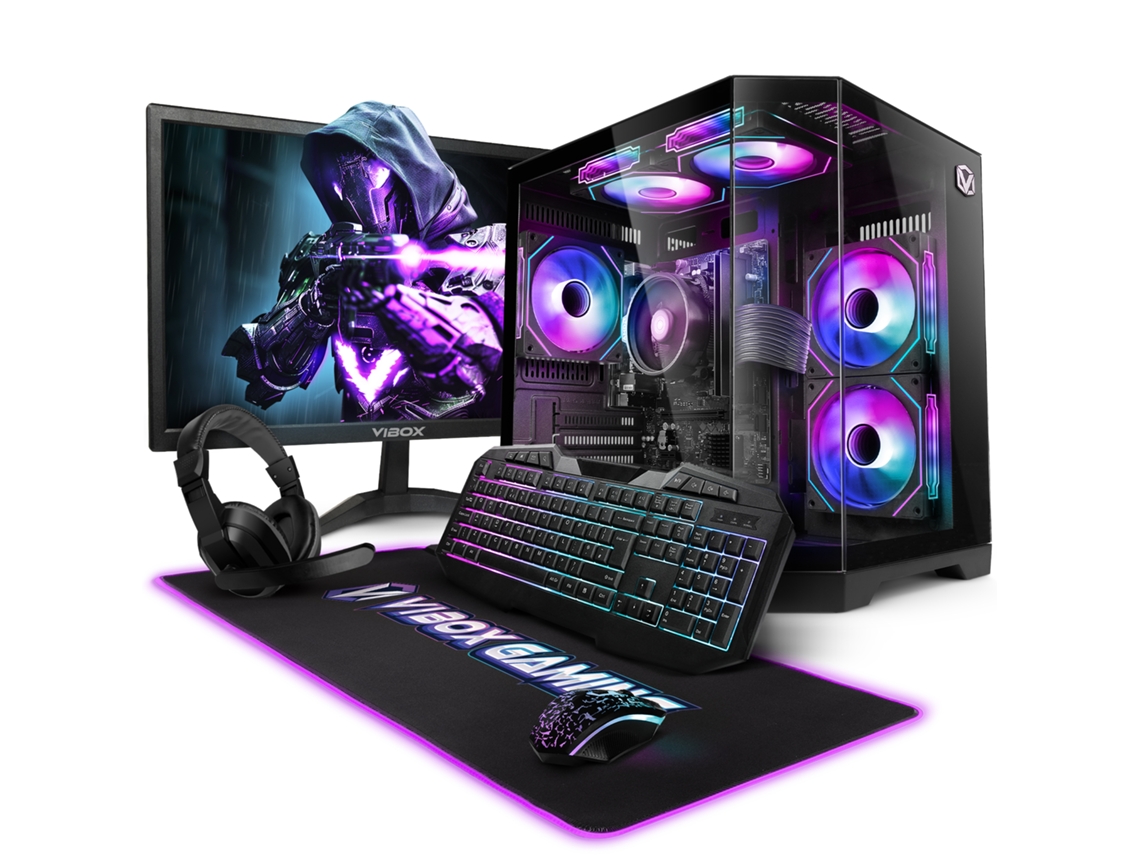 PC para juegos Vibox VI-26 completo • Monitor de 22'' • Ryzen 3 32g 4. Ghz • Radeon Vega 8 • 8 GB de RAM • SSD de 48 GB • Linux • Wifi