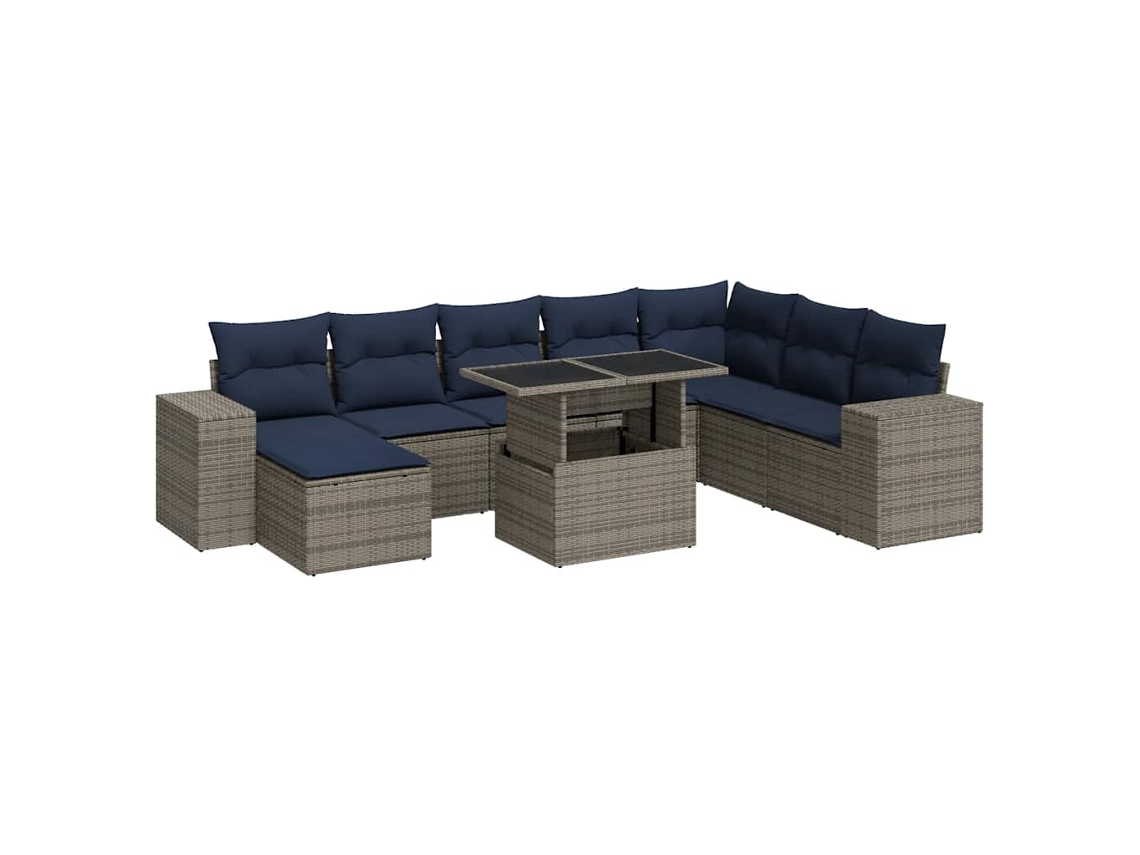 Maison Exclusive - Set Sofás Jardín Y Cojines 9 Pzas Ratán Sintético Acacia Gris