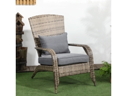 Silla de jardín Adirondack con reposabrazos. Fabricada en ratán y acero. 64 x 80 x 90 cm. Marrón y gris.