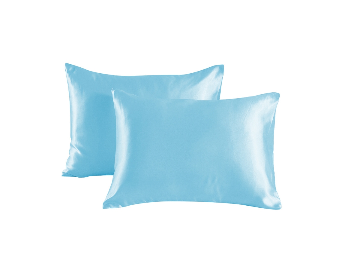 2Pack Fronha Cor Pura Fronha De Cetim Dupla Face Fronha De Seda Amoreira Para Pele-Azul Claro