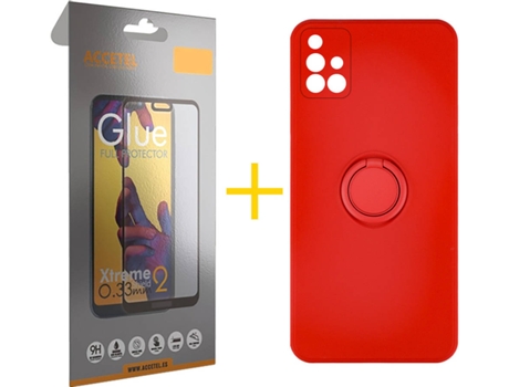 Carcasa + Protector de Pantalla para Samsung Galaxy A71 ACCETEL Rojo