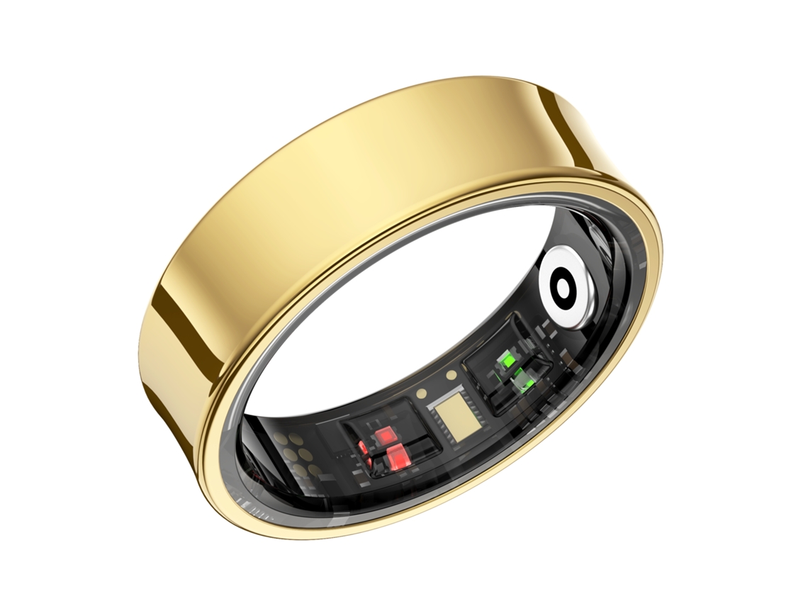 Anillo inteligente con monitorización de salud, saturación de oxígeno en sangre, seguimiento del sueño y resistente al agua. (Talla 11, en dorado)