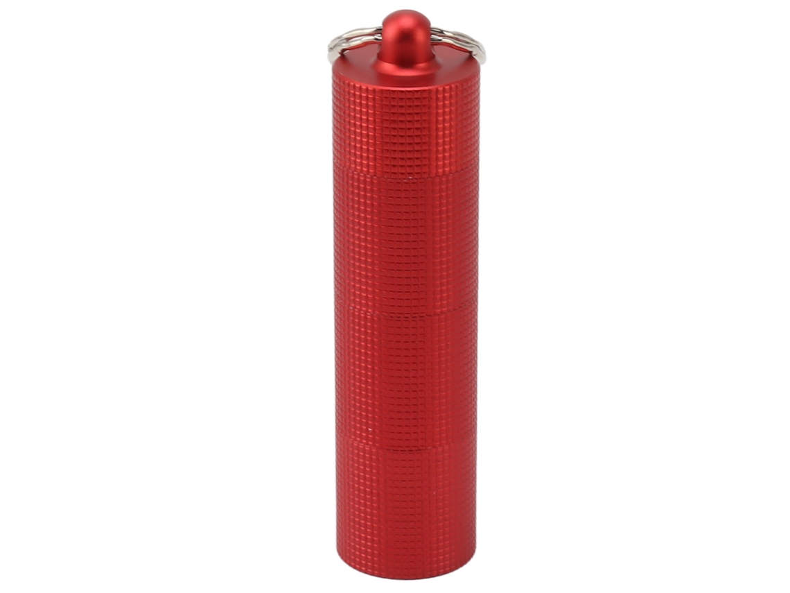 Pastillero con llavero de 3 compartimentos, impermeable, de metal, para viajes, para exteriores, color rojo